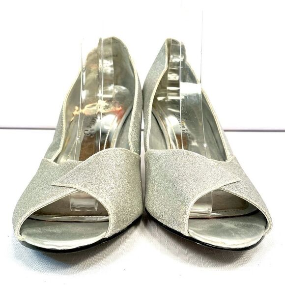 SILVER PEEP TOE 3” KITTEN HEEL DANCE FLEX S-8.5W - Picture 3 of 5